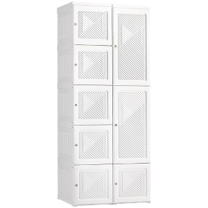 Yukimo 27.25" White Portable Wardrobe Closet, Folding Armoire with Hanging Rod and Magnetic Doors for Bedroom Storage - 1 of 4