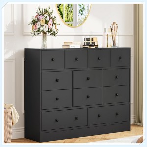 12 Drawer Dresser with Power Outlet, 61" Wood Storage Chest for Bedroom, Living Room, Hallway – Large Capacity Organizer - 1 of 4