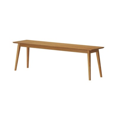59" Mid Century Modern Solid Pine Dining Bench in Pecan
