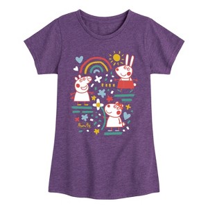 Girls' - Peppa Pig - Suzy Sheep and Rebecca Rabbit Doodle Group Fitted Short Sleeve Graphic T-Shirt - 1 of 4