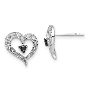 Black Bow Jewelry Black & White Diamond 11mm Open Heart Post Earrings in Sterling Silver - 1 of 4