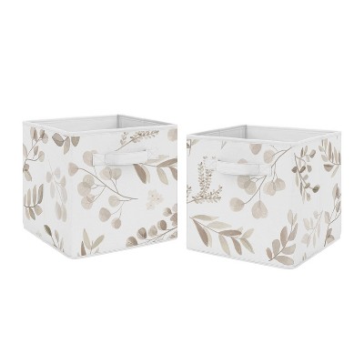 Set of 2 Botanical Leaf Fabric Storage Bins Taupe - Sweet Jojo Designs