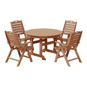 WestinTrends Malibu 5-Piece HDPE Round Patio Dining Table Set with Foldable Chairs, Black - 1 of 4