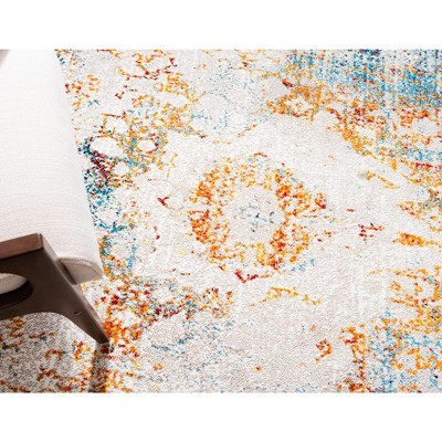 Beige and Blue Synthetic Easy Care Runner Rug