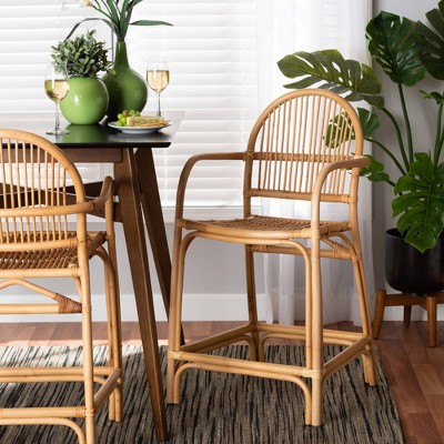 Natural Brown Rattan Curved Back Counter Stool