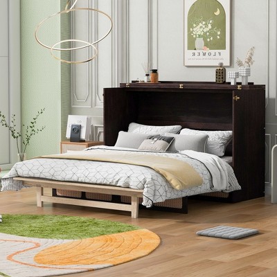 NicBex Queen Size Murphy Bed 80.2" Wooden Frame Murphy Bed Queen Morden Hideaway Wall Bed with Top Shelf and Spacious Drawer for Apartment