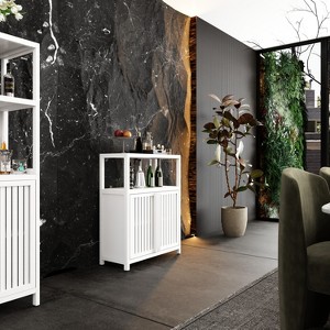 Grungis Narrow Bathroom Storage Cabinet with Louvered Doors,Bamboo Floor Cabinet with Wood Grain,Freestanding Storage Cabinet for Toiletries - 1 of 4
