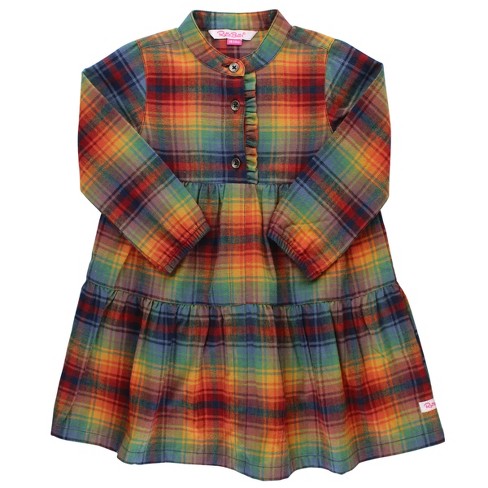 Rufflebutts Storybook Rainbow Plaid Ruffle Henley Tiered Dress Storybook Rainbow  Plaid - 12-18 Months : Target