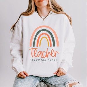 Simply Sage Market Teacher Livin' The Dream Rainbow Lightweight Garment Dyed Sweatshirt - 1 of 4