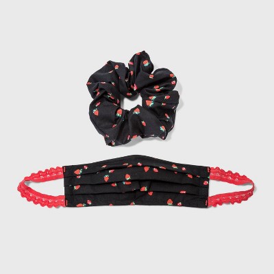 Women's Strawberry Print Face Mask + Hair Twister - Wild Fable™ Black