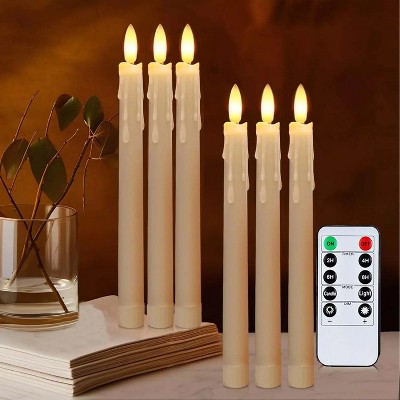 LunaLulinlk 6Pack Flameless Taper Candles with Remote, 9.84'' LED Fake Electric Candlesticks,Battery Operated 3D Flickering Flame Ivory