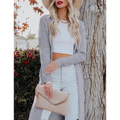 Essential Solid Open Front Maxi Long Knitted Cardigan Sweater for Women