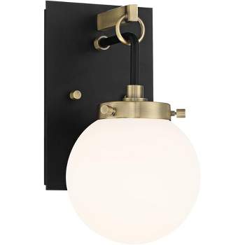 Possini Euro Design Olean Modern Wall Light Sconce Black Brass Hardwire 6" Fixture Frosted Glass Globe Shade for Bedroom Bathroom Vanity Reading House