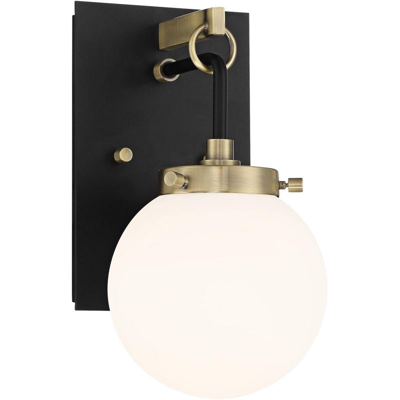 Possini Euro Design Olean Modern Wall Light Sconce Black Brass Hardwire 6" Fixture Frosted Glass Globe Shade for Bedroom Bathroom Vanity Reading House, 1 of 8