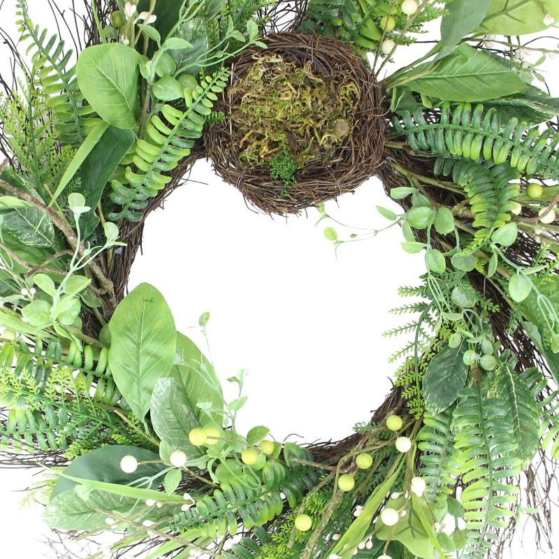 Northlight Green and Brown Foliage Artificial Spring Wreath with Nest - 24-Inch, Unlit, 3 of 4