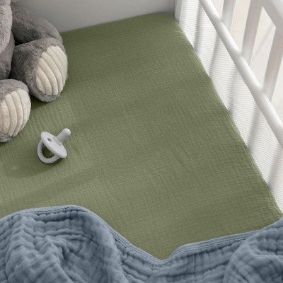 Sage Cotton Muslin Fitted Bassinet Sheet for Baby