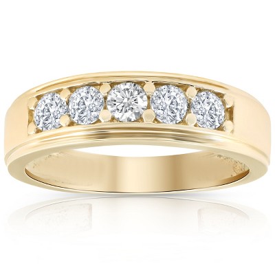 Pompeii3 1 Ct Diamond Ring Mens High Polished 14k Yellow Gold Wedding Anniversary Band