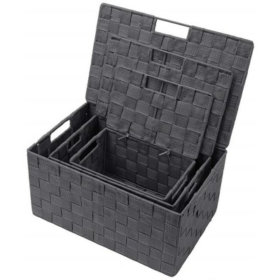 Gray Woven Polypropylene 3-Piece Storage Basket Set