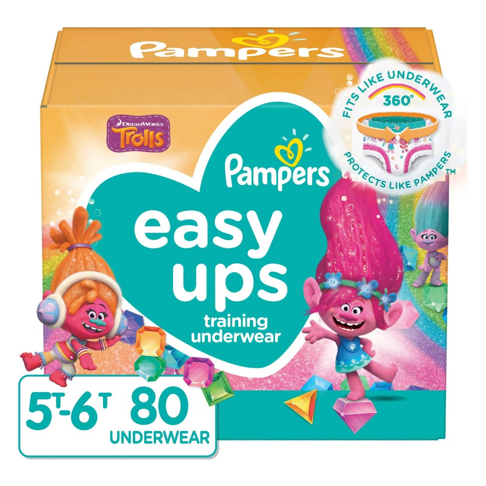 Pampers Easy Ups Girls' Disposable Training Pants Enormous Pack - Size 5T-6T - 80ct