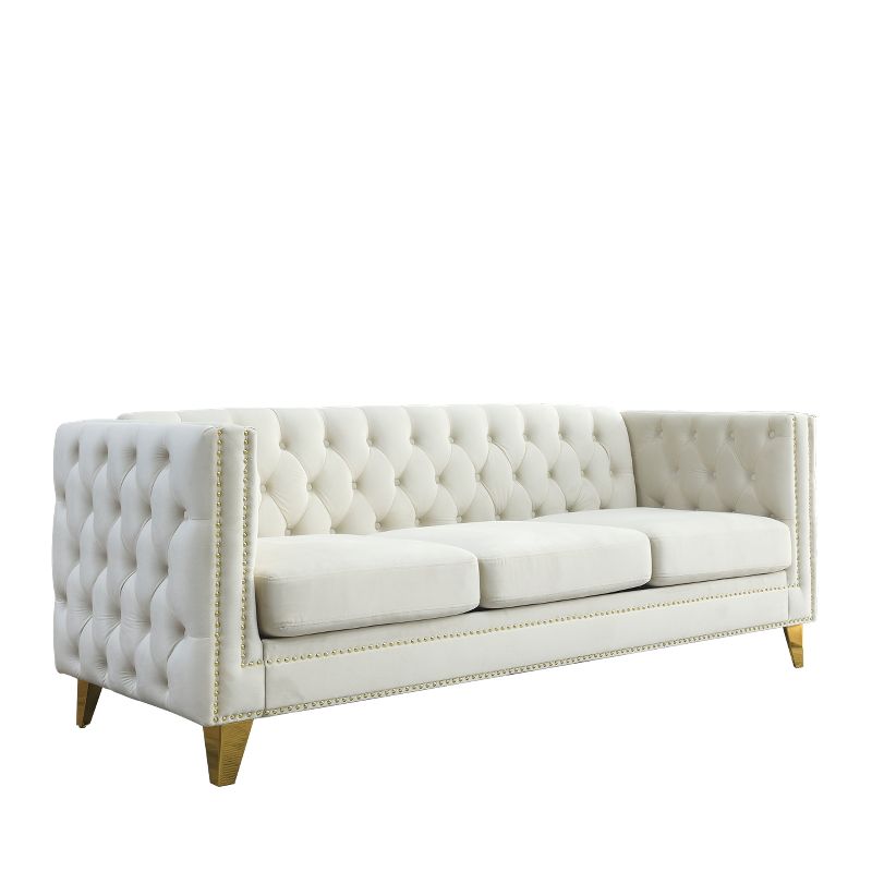 Living Room Modern Velvet Sofa With Button Tufted Square Arms And Metal Legs - ModernLuxe, 5 of 14