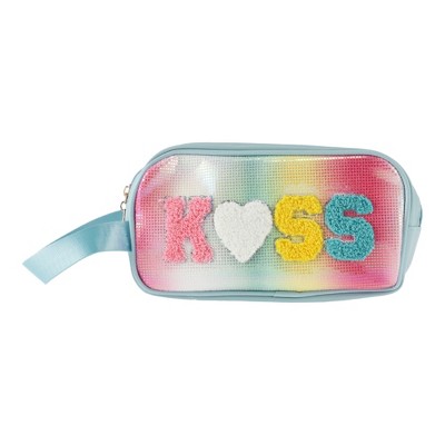 Unique Bargains Women Side Handle Colorful Makeup Bag Blue 1 Pc