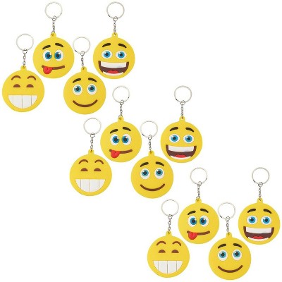 Blue Panda 12-Pack Cute Emoji Keychain for Kids Party Favors & Prizes 4.5"x2.5", 4 Designs