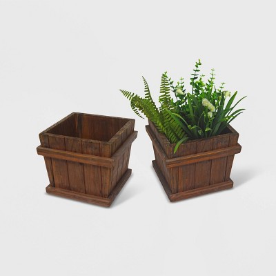 2pc Square Tapered Wooden Planters Brown - Leisure Season