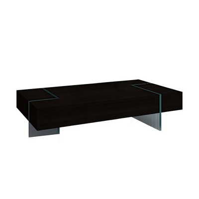 HomeRoots 53" Black And Clear Wood And Glass Sled Coffee Table