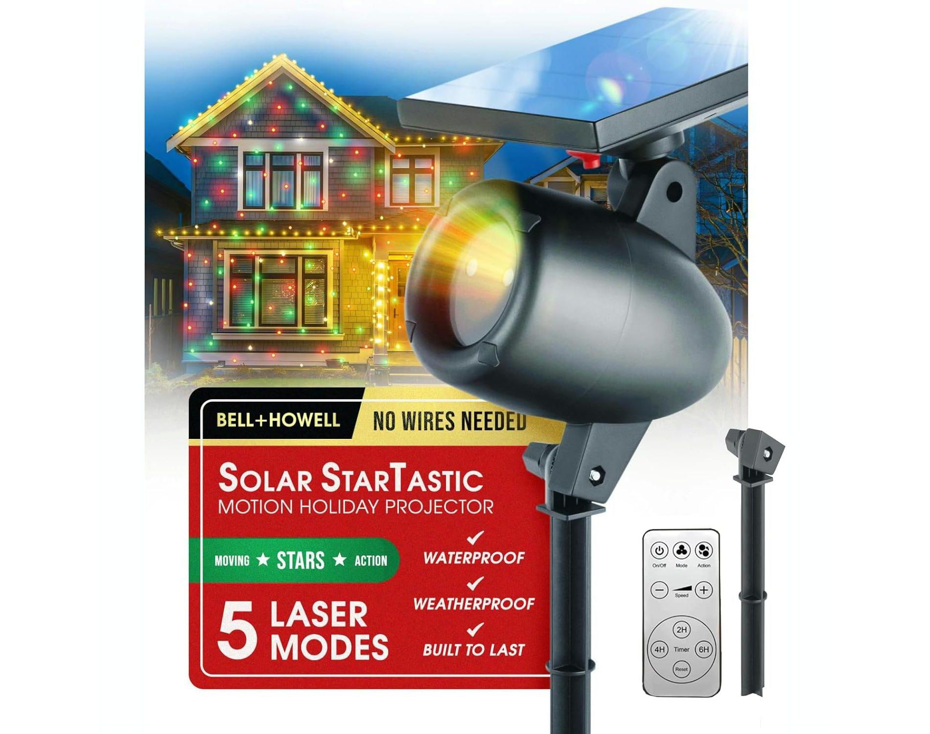 Startastic Solar Laser Christmas Projector Lights Remote Controlled Solar/USB Rechargeable Holiday Laser Lights Projector