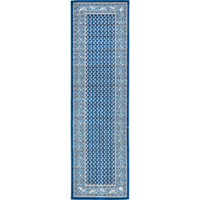 Blue Synthetic Flat Woven Stain-Resistant Runner Rug