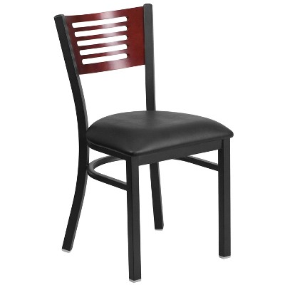 Emma and Oliver Black Decorative Slat Back Metal Restaurant Dining Chair