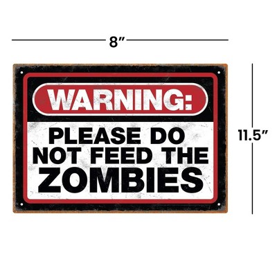 Zombie Warning Tin Sign with Red and Black Graphics