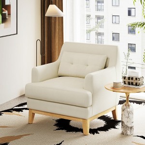 Large Accent Chair, Mid Century Modern Reading Chair with Rubberwood Base - 1 of 4