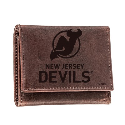 Evergreen NHL New Jersey Devils Brown Leather Trifold Wallet Officially Licensed with Gift Box