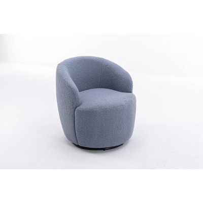 Teddy Fabric Swivel Accent Armchair Barrel Chair With Black Powder Coating Metal Ring,Light Blue