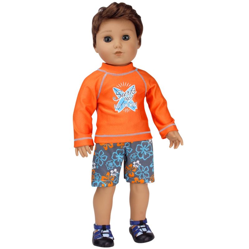Sophia's - 18" Doll - Surf Shirt & Floral Print Swim Trunks - Orange, 4 of 6
