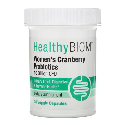 HealthyBiom Women's Cranberry Probiotics, 10 Billion CFU, 30 Veggie Capsules
