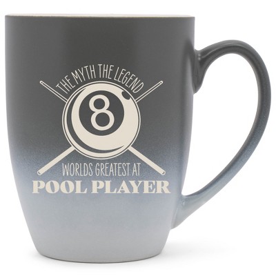 100 North Eight Ball Billiards Design 10 Ounce Gray and White Two Toned Ombre, Comfortably Fits Your Hands, Ceramic Tea Coffee Cup Mug, The Myth The