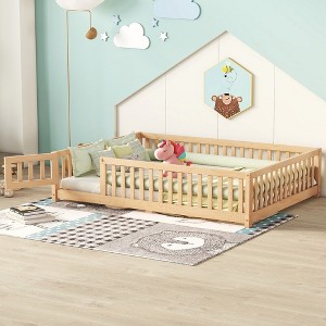 Toddler Floor Bed Frame With Safety Guardrails, Doors, Wood Slat Support Bed, Detachable Platform Bed For Kids Girls Boys - 1 of 4