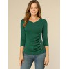 INSPIRE CHIC Women's V Neck 3/4 Sleeves Solid Knitted Buttons Decor Ruched Blouse - 3 of 4