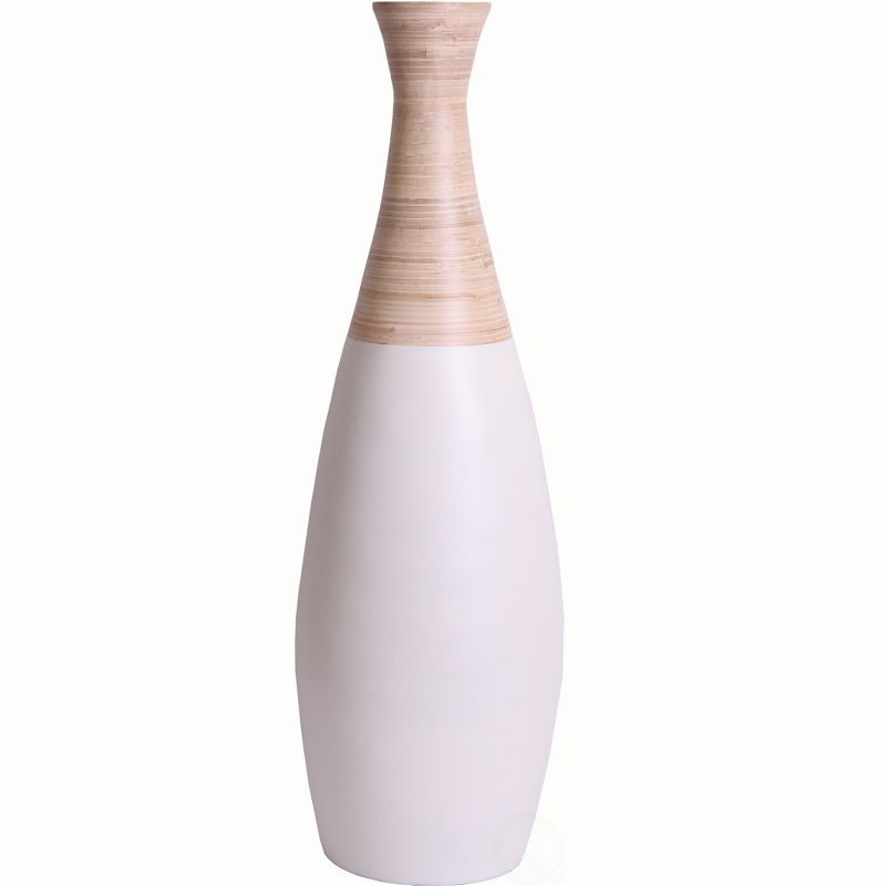 Uniquewise "31.5 Spun Bamboo Tall Trumpet Floor Vase, White and Natural", 4 of 6