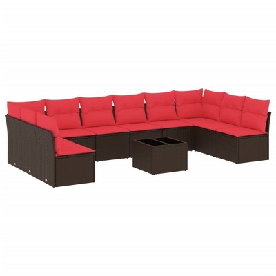 vidaXL 11 Piece Patio Sofa Set with Cushions Brown Poly Rattan