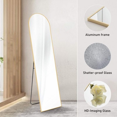 Full-length Full Body Mirror, Floor Standing Mirror, Wall Mirror With Stand Aluminum Alloy Thin Frame For Bedroom Dressing Room 21'' x 64''