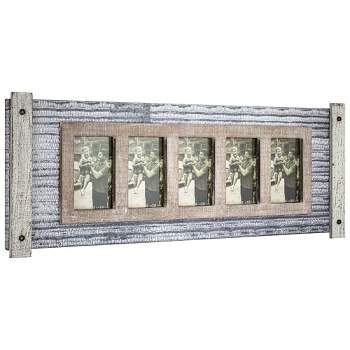 32" x 12" Rustic Wood and Metal Hanging 5 Picture Photo Frame Wall Accent - American Art Decor