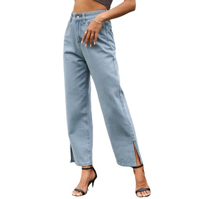Womens Side Slit Jeans High Waist Straight Leg Denim Pants with Pockets Casual Summer Pants Flared Jeans Classic Women Jeans