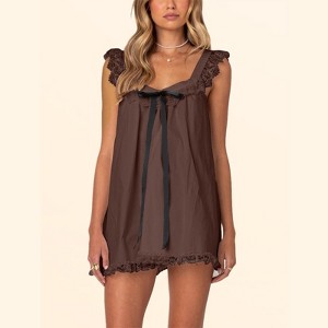 Clearlove Womens One Piece Pajama Lace Trim Slip Dress Bow Front Sweetheart  Neck Chemise Babydoll Lingerie Cute Ruffle Nightie Loungewear, brown - M :  Target