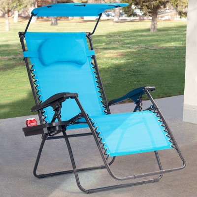 Costway Folding Recliner Zero Gravity Lounge Chair W/ Shade Canopy Cup Holder Blue