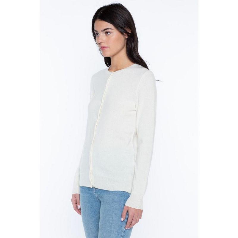 JENNIE LIU Women's 100% Cashmere Button Front Long Sleeve Crewneck Cardigan Sweater, 3 of 4