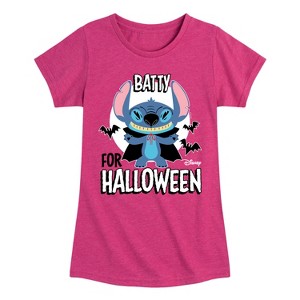 Girls' - Lilo and Stitch - Batty For Halloween Fitted Short Sleeve Graphic T-Shirt - 1 of 4
