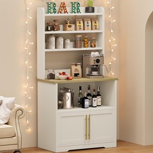 62.5" Tall Bakers Rack – Compact Microwave Oven Stand with Charging Station, Cabinet & Open Shelves - 1 of 4